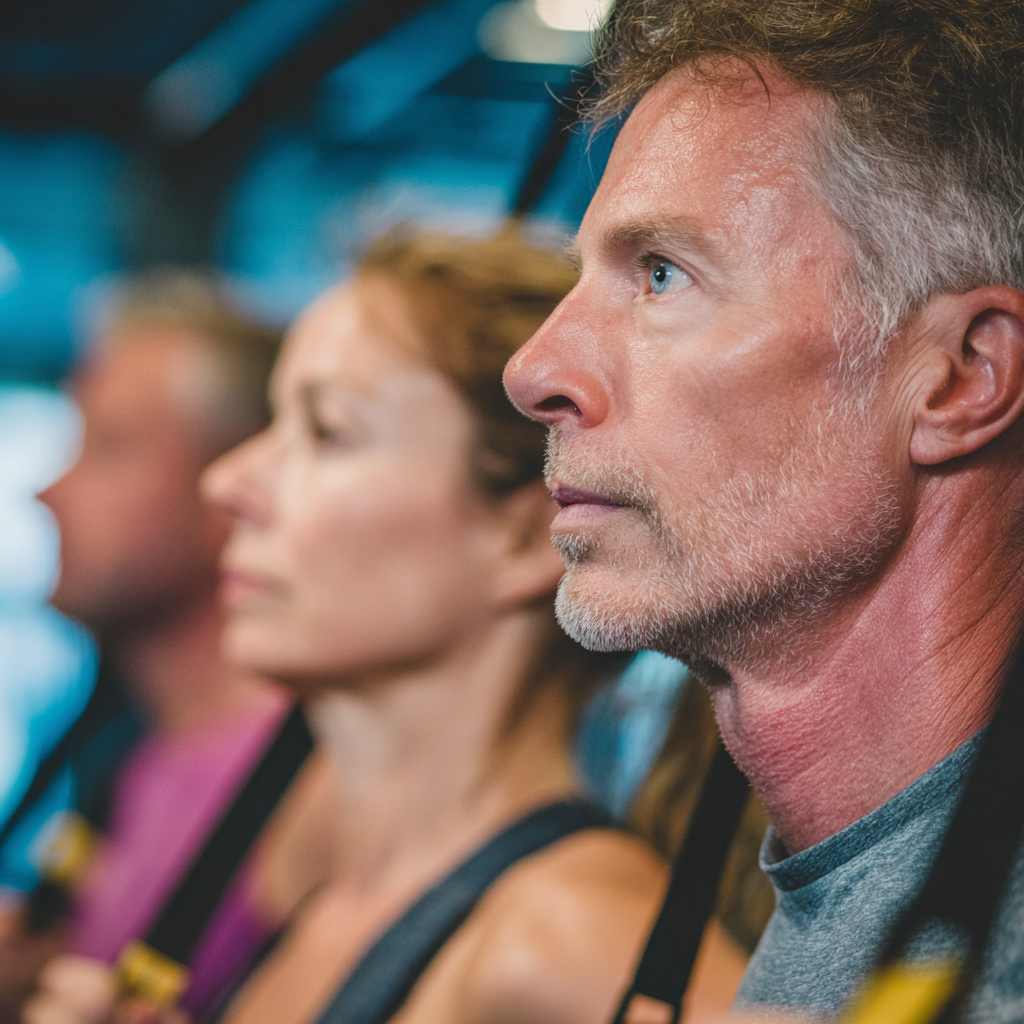 Middle-aged adults engaged in personalized fitness training session with professional guidance
